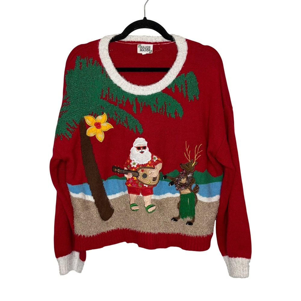 Major Label Group Santa Reindeer Hawaiian Christmas Sweater XL